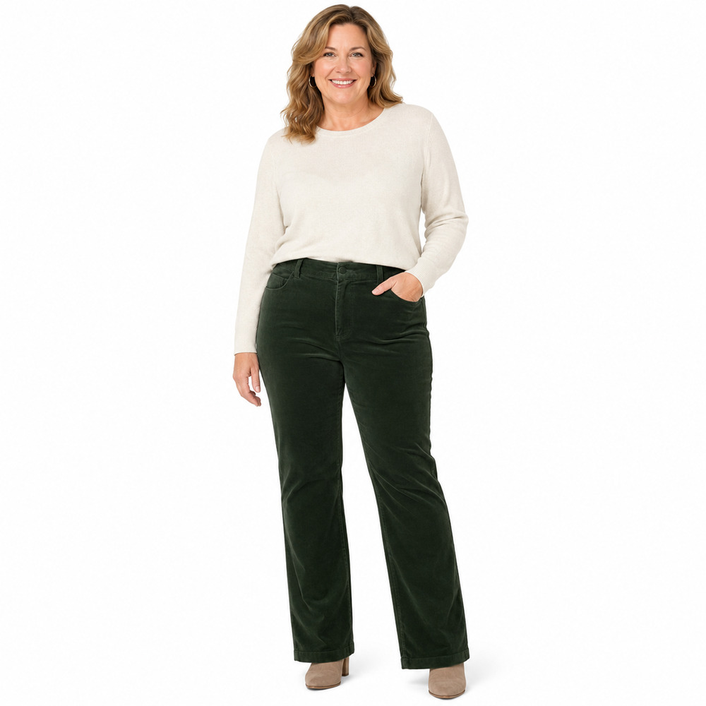 Talbots Stretch Dark Green Velvet High Waist Straight Leg Pants Flat Front sz 16